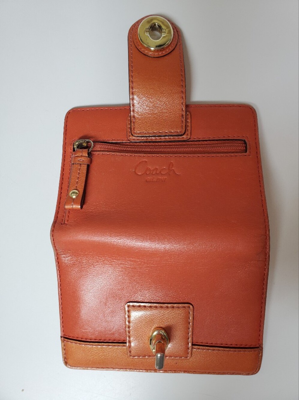 Vintage Coach Y2K Legacy Colorblock Leather Turnlock Bifold Wallet Orange Blush - Picture 3 of 12